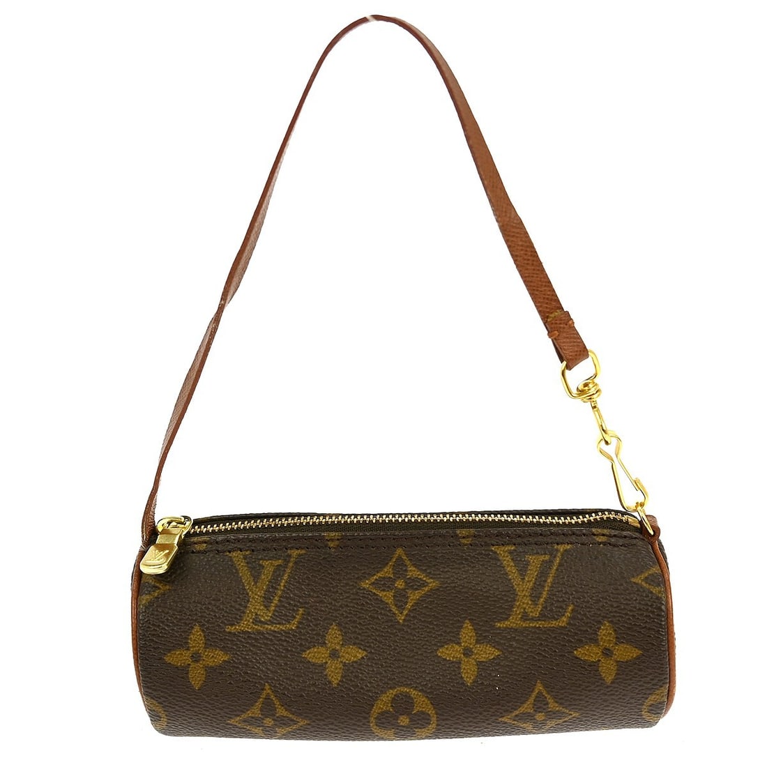 Papillon Pochette Handbag by Louis Vuitton in Monogram Canvas: Papillon Pochette Handbag by Louis Vuitton in Monogram Canvas This Louis Vuitton Papillon Pochette is crafted from brown monogram canvas and is designed for women. Made in France, it features a compac