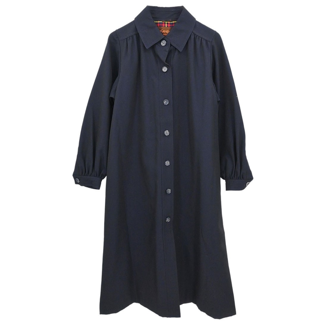 Navy Wool Overcoat by Yves Saint Laurent Long Sleeve Button Front (1 of 11)