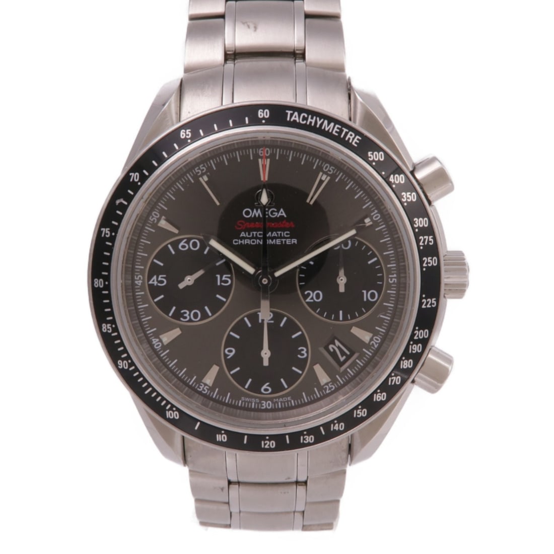 OMEGA Automatic Stainless Steel Speedmaster Date Day-Date Wristwatch: OMEGA Automatic Stainless Steel Speedmaster Date Day-Date Wristwatch This OMEGA Speedmaster Date / Day-Date wristwatch features a stainless steel case and band in a silver tone. Designed for men, it u