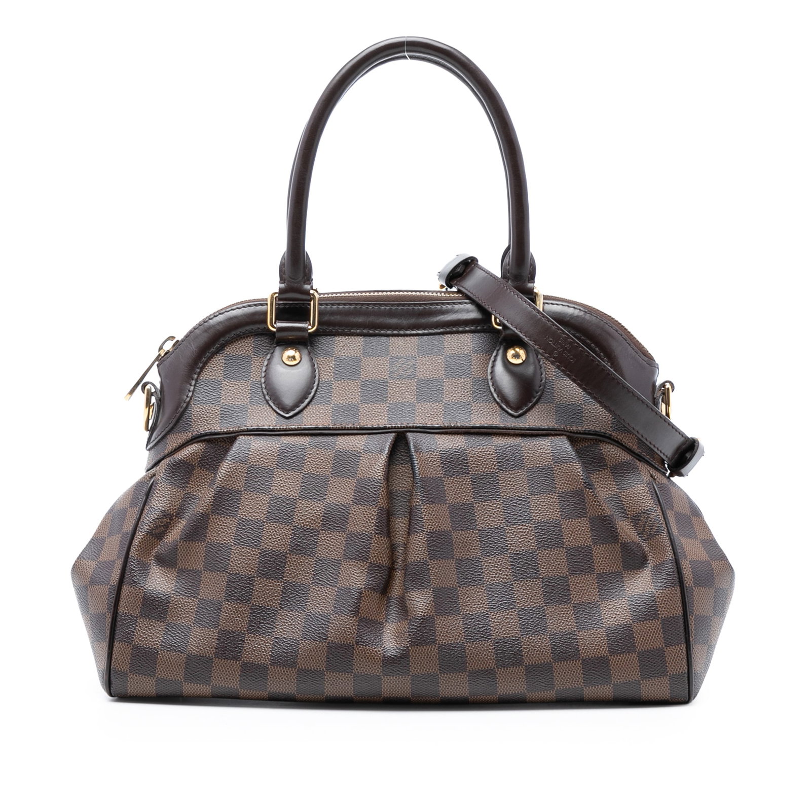 Louis Vuitton Trevi PM Brown Damier Ebene Canvas Shoulder Bag: Louis Vuitton Trevi PM Brown Damier Ebene Canvas Shoulder Bag The Louis Vuitton Damier Ebene Trevi PM features the signature Damier Ebene canvas with leather trim, rolled leather handles, and a detach