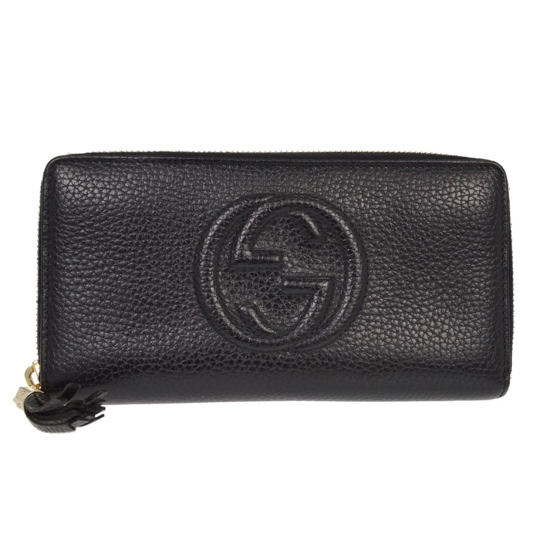 Gucci Soho Black Leather Zip Wallet for Women Model 598187.525040: Gucci Soho Black Leather Zip Wallet for Women Model 598187.525040 This Gucci Soho zip-around long wallet features a classic black leather exterior with the iconic Gucci logo accent. Designed for women