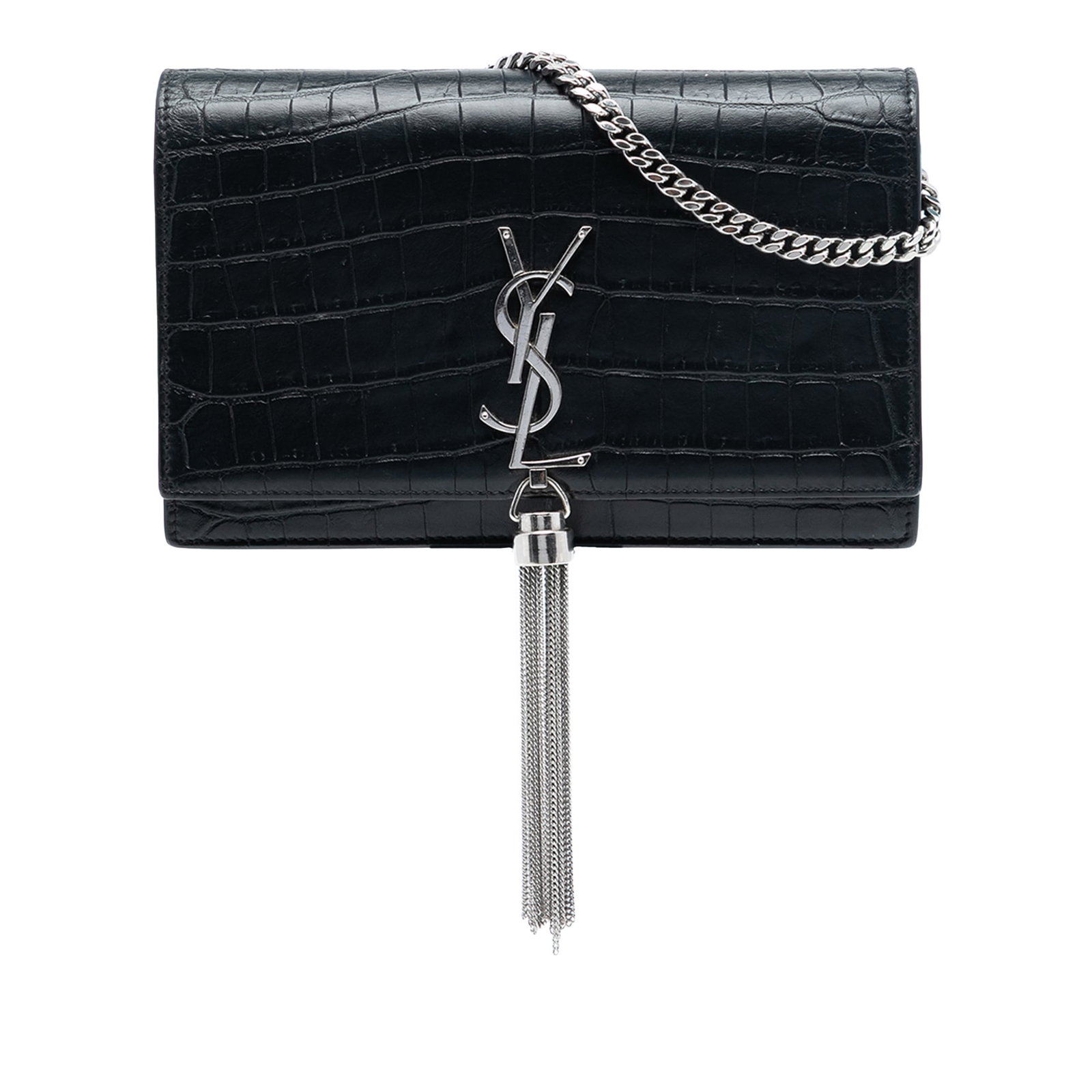 Saint Laurent Kate Black Croc Embossed Leather Medium Crossbody with Tassel (1 of 7)