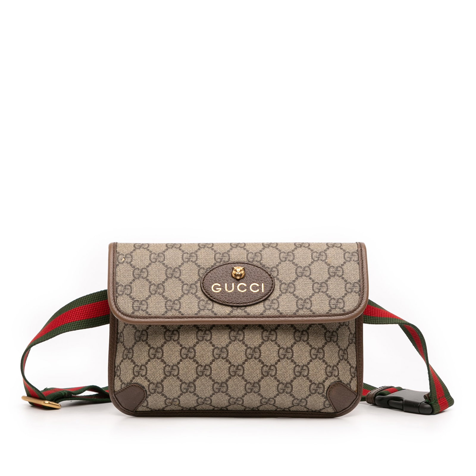 Gucci GG Supreme Web Neo Vintage Beige Canvas Waist Bag: Gucci GG Supreme Web Neo Vintage Beige Canvas Waist Bag This Gucci GG Supreme Web Neo Vintage Belt Bag features a coated canvas body with leather trim, an adjustable flat web waist strap, and a front 