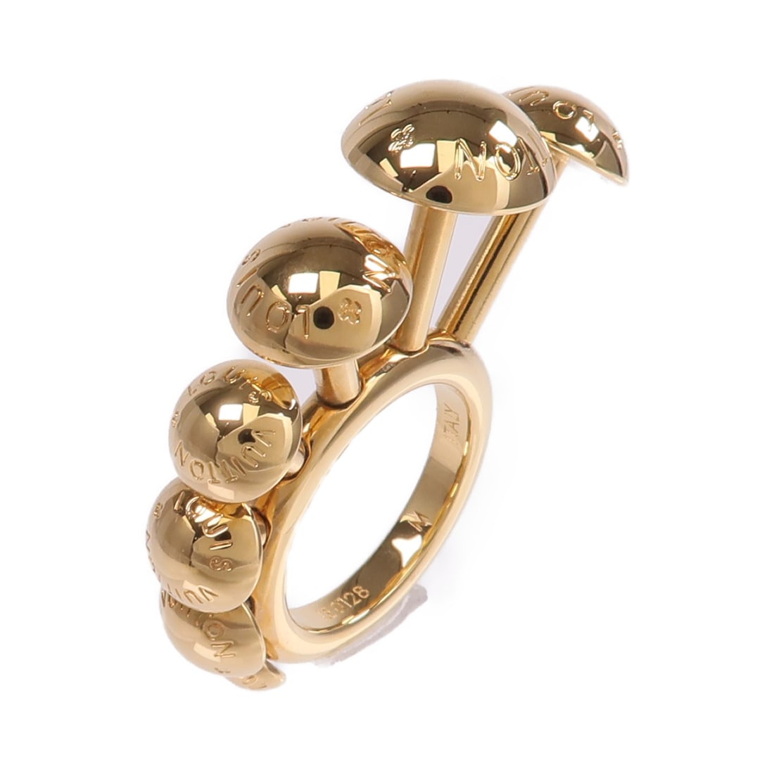 Louis Vuitton Studdy Gold Tone Unisex Ring Size 6.5 M63163: Louis Vuitton Studdy Gold Tone Unisex Ring Size 6.5 M63163 This Louis Vuitton Studdy ring features a gold-colored metal design in a unisex style. The ring is crafted without a main stone and is sized 