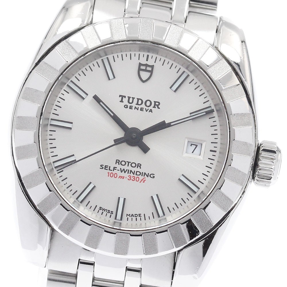 Tudor Classic Date Ladies Automatic Steel Wristwatch 22010: Tudor Classic Date Ladies Automatic Steel Wristwatch 22010 This Tudor Classic Date ladies wristwatch features a stainless steel case and bracelet with a silver dial. The watch is powered by an automat