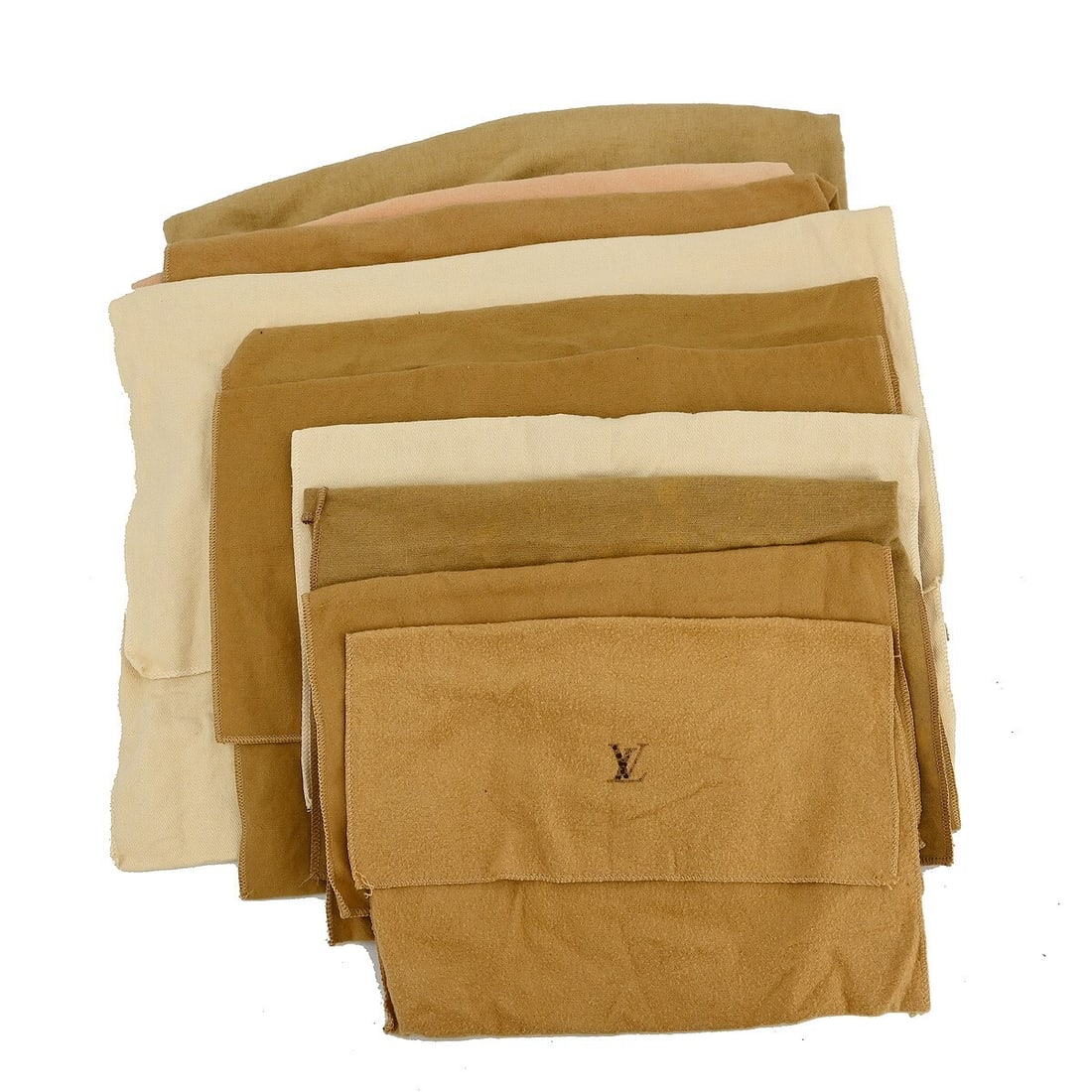 Set of 10 Louis Vuitton Brown Beige Cotton Dust Bags: Set of 10 Louis Vuitton Brown Beige Cotton Dust Bags This is a set of ten authentic Louis Vuitton dust bags crafted from 100% cotton in brown and beige tones. Designed for unisex use, these dust bags 