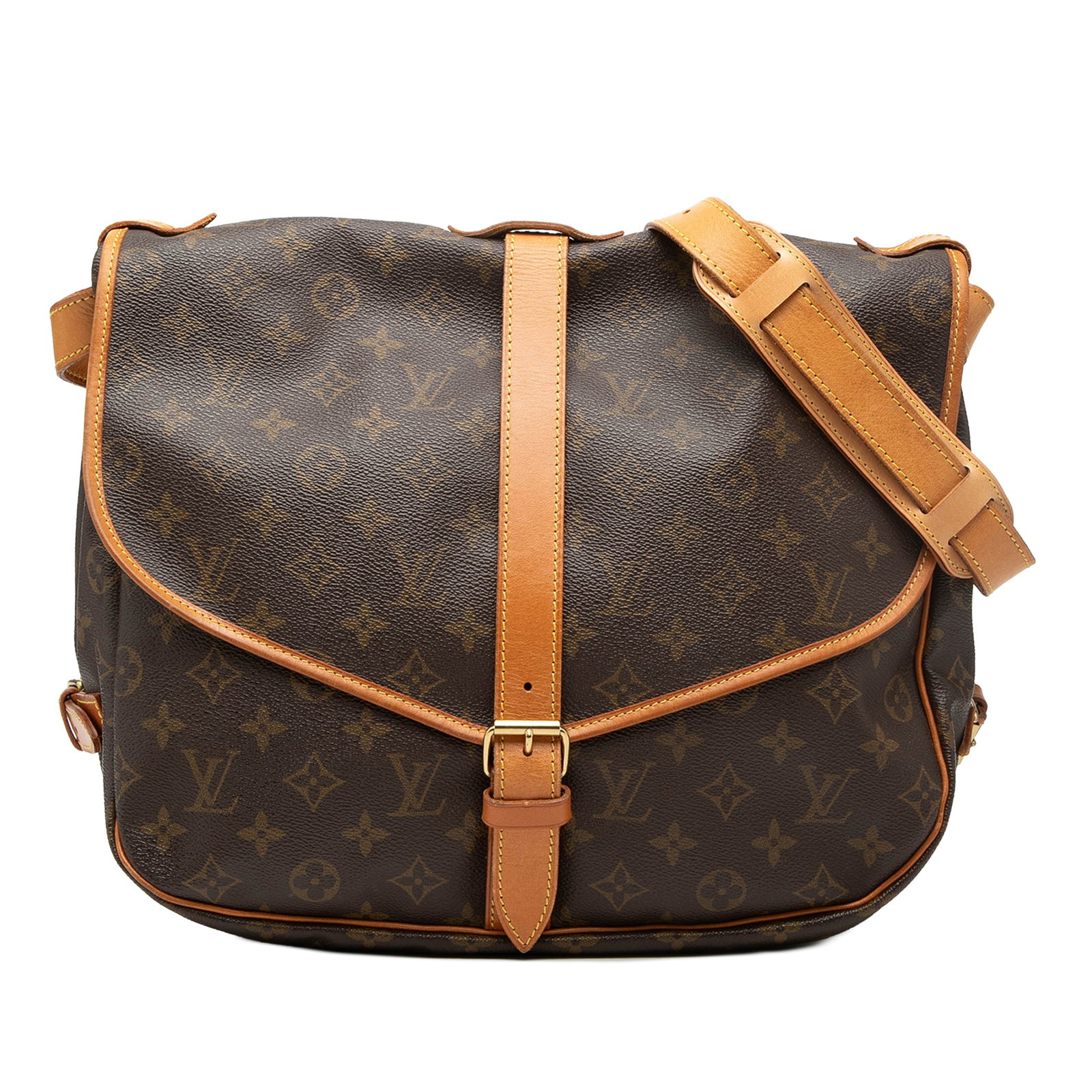 Louis Vuitton Saumur 30 Shoulder Bag Monogram Canvas Brown France: Louis Vuitton Saumur 30 Shoulder Bag Monogram Canvas Brown France The Louis Vuitton Monogram Saumur 30 is crafted with a signature monogram canvas and features a flat, adjustable leather shoulder stra