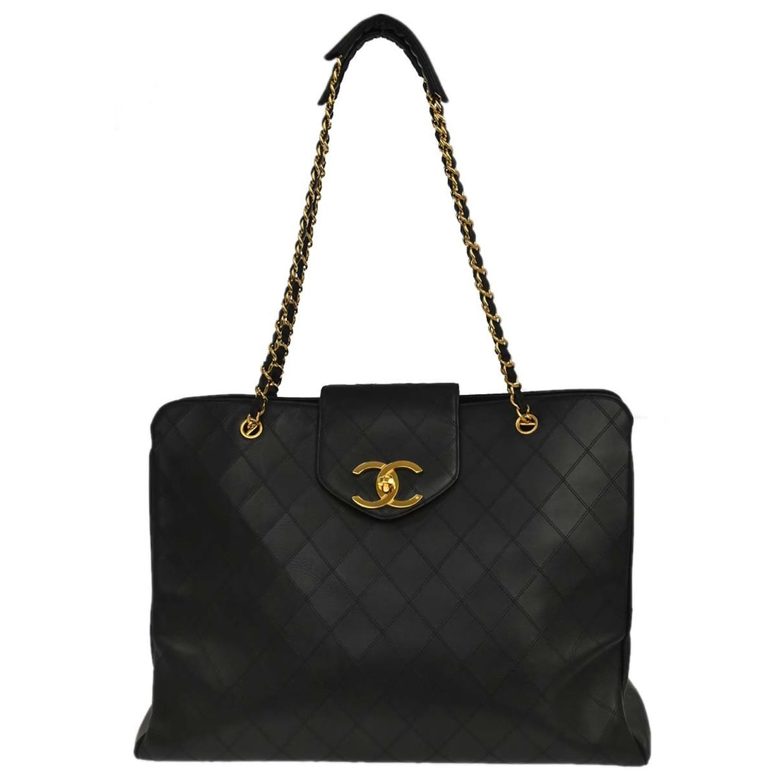 Chanel Bicolore Lambskin Black Tote Shoulder Bag: Chanel Bicolore Lambskin Black Tote Shoulder Bag This Chanel Black Lambskin Bicolore Supermodel Shoulder Bag features an extra large size, crafted from luxurious black leather with the iconic logo acc