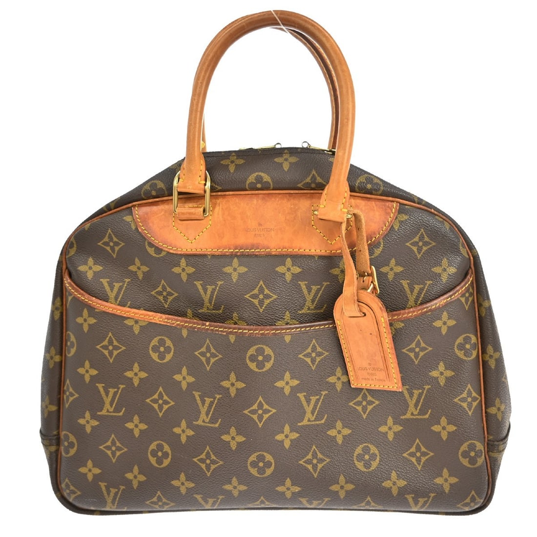 Louis Vuitton Deauville Monogram Canvas Bowling Handbag M42270 Medium: Louis Vuitton Deauville Monogram Canvas Bowling Handbag M42270 Medium This vintage Louis Vuitton Deauville Bowling Vanity handbag features the iconic monogram canvas leather exterior with beige double