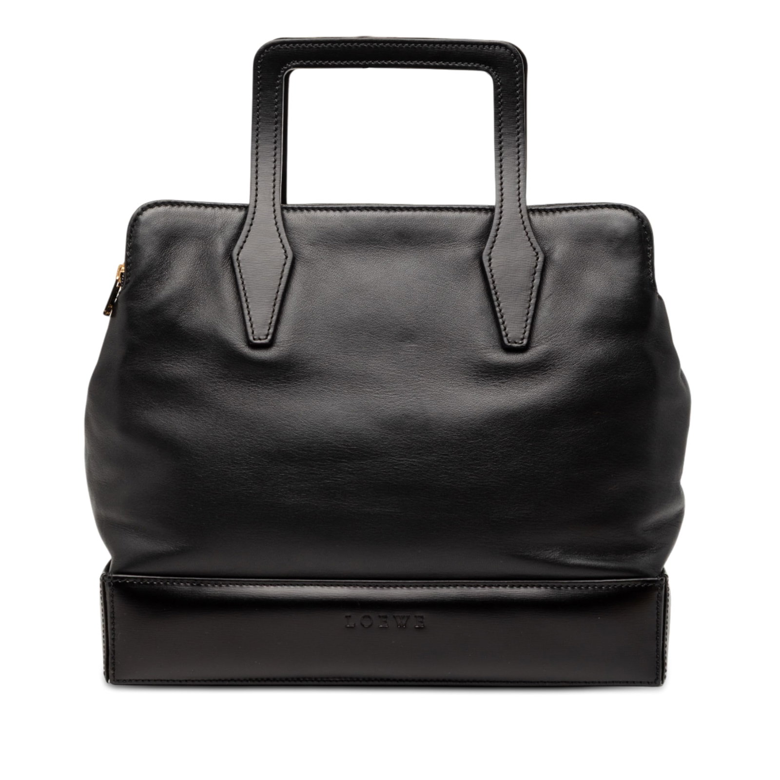 Loewe Black Nappa Leather Tote with Double Zip Compartments: Loewe Black Nappa Leather Tote with Double Zip Compartments This LOEWE Nappa handbag features a soft nappa leather body in black, flat leather handles, an open top with double zip compartments, and an