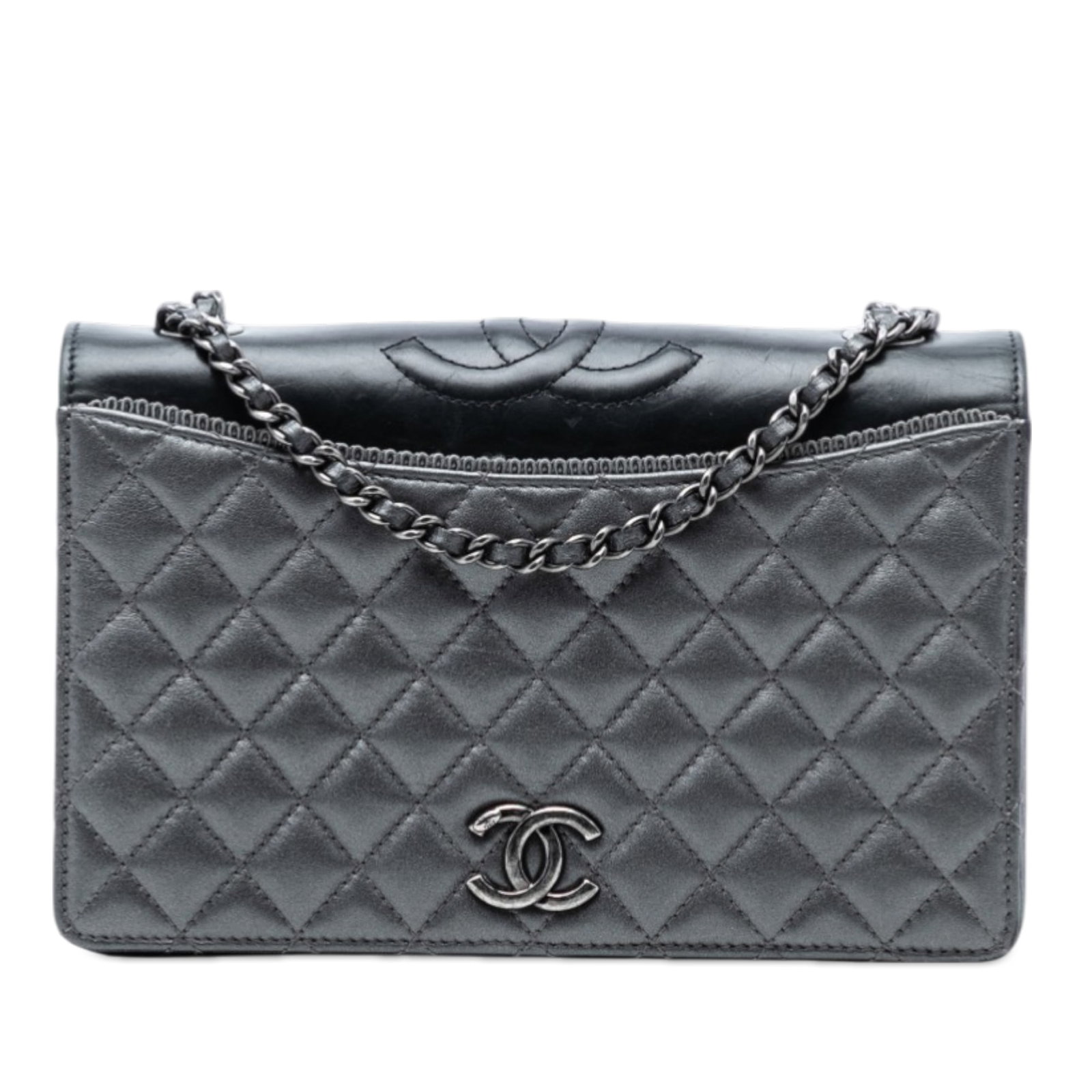 Chanel Ballerine Small Metallic Quilted Lambskin Shoulder Bag: Chanel Ballerine Small Metallic Quilted Lambskin Shoulder Bag This Chanel Small Quilted Metallic Lambskin Ballerine Flap bag features a quilted lambskin leather body in a metallic gray finish, complem
