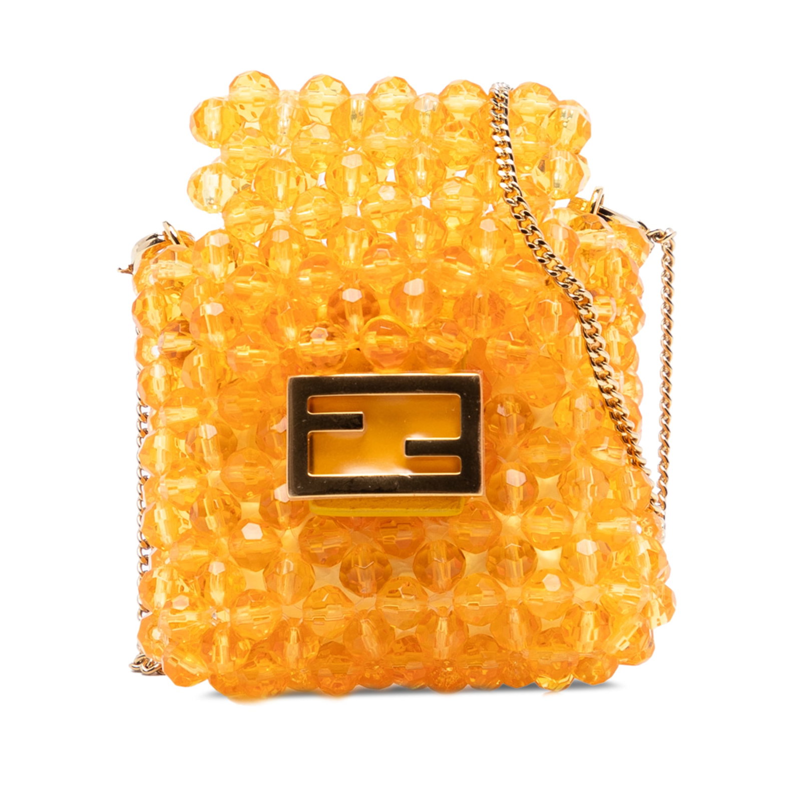 Fendi Pico Baguette Mini Beaded Charm Bag with Chain Strap: Fendi Pico Baguette Mini Beaded Charm Bag with Chain Strap This Fendi Mini Glass Vitello King Beaded Pico Baguette Charm features a beaded exterior, a chain link strap, and a front flap with magnetic 