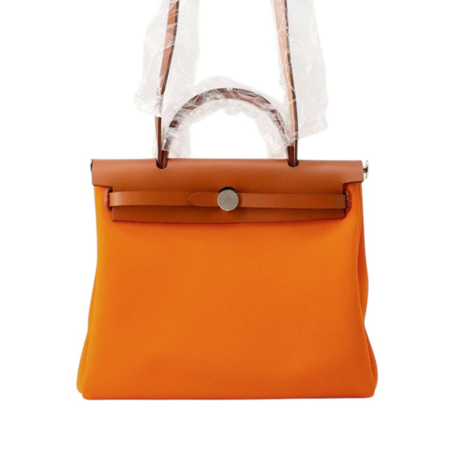 Herbag Zip 31 Orange Canvas and Leather Shoulder Bag by Hermes: Herbag Zip 31 Orange Canvas and Leather Shoulder Bag by Hermes The Hermes Toile Herbag Zip 31 features a canvas body with leather trim, a flat leather top handle, a flat leather shoulder strap, a fron