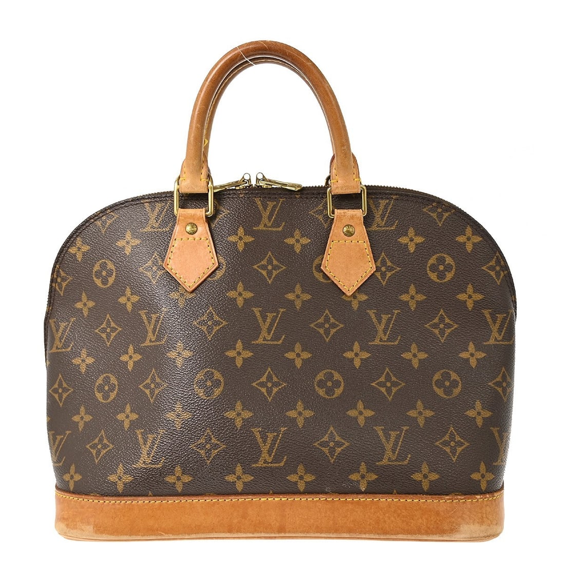 Louis Vuitton Alma Monogram Canvas Medium Handbag Brown M51130: Louis Vuitton Alma Monogram Canvas Medium Handbag Brown M51130 This Louis Vuitton Alma handbag features the iconic Monogram canvas and classic double handles. The medium-sized bag is styled with a zip