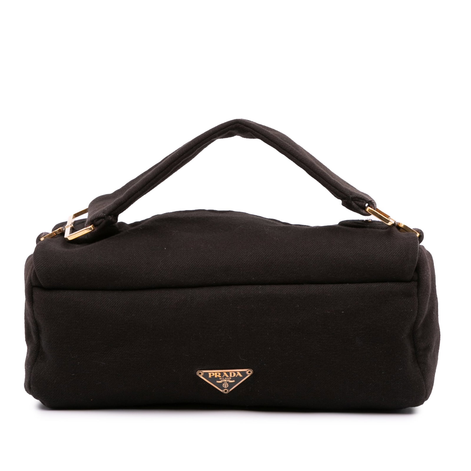 Prada Black Fabric Jersey Model Top Handle Bag: Prada Black Fabric Jersey Model Top Handle Bag This Prada handbag features a black jersey fabric body with a flat top handle, a top zip closure, and an interior zip pocket. Made in Italy, it is part o