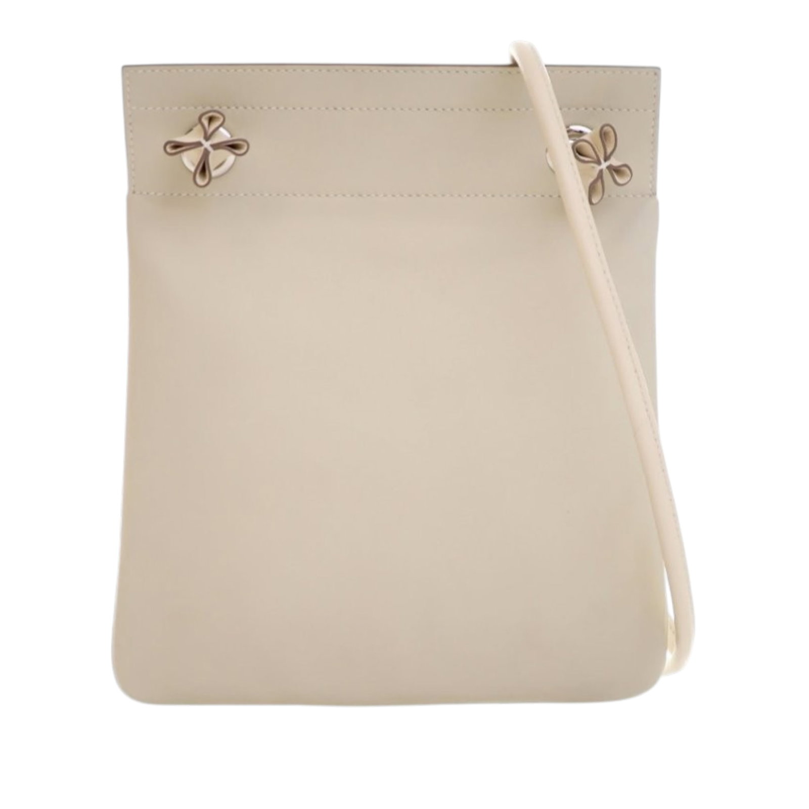 Hermes Mini Aline White Milo Lambskin Leather Shoulder Bag: Hermes Mini Aline White Milo Lambskin Leather Shoulder Bag This Hermes Mini Milo Lambskin Aline Bag features a Milo lambskin leather body in Nata color, a rolled strap, and an open top design. The bag