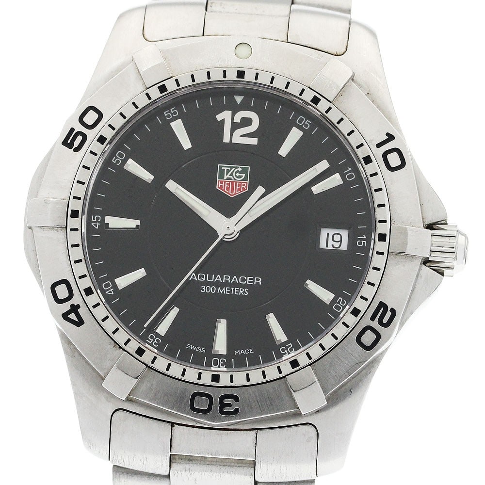 TAG Heuer Aquaracer Quartz Date Men's Stainless Steel Watch: TAG Heuer Aquaracer Quartz Date Men's Stainless Steel Watch This TAG Heuer Aquaracer men's wristwatch, model WAF1110.BA0800, features a stainless steel case and bracelet with a black dial. The watch o