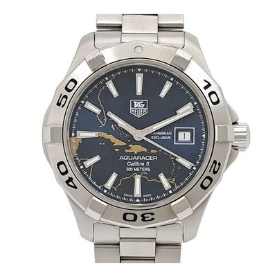 TAG Heuer Aquaracer Caribbean Edition Automatic Men's Watch WAP201AG: TAG Heuer Aquaracer Caribbean Edition Automatic Men's Watch WAP201AG This TAG Heuer Aquaracer Caribbean Edition men's watch features a stainless steel case and band, with a navy dial and automatic mov