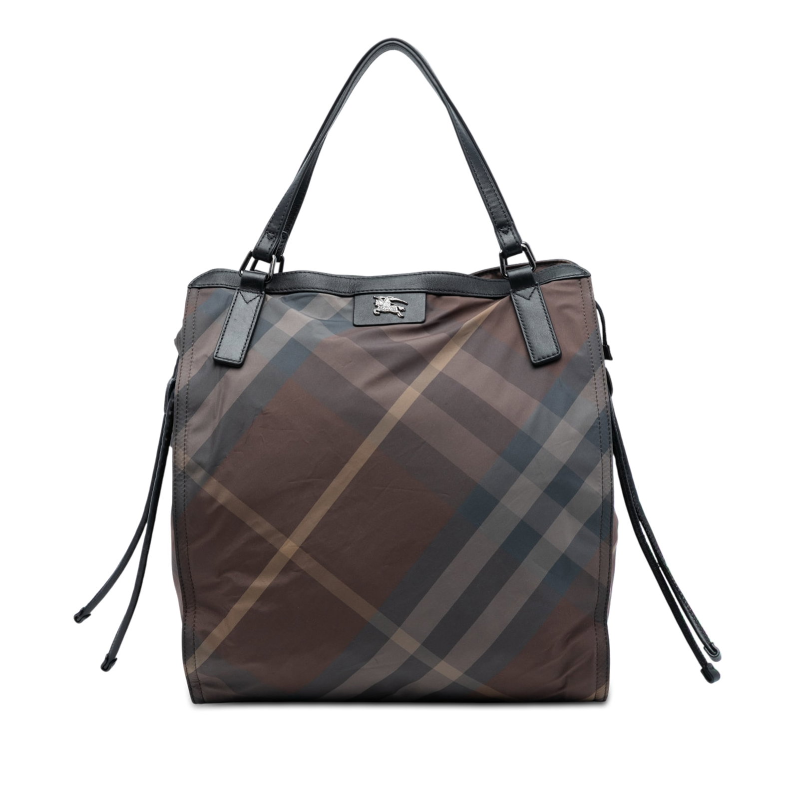 Burberry Buckleigh Tote Bag in Supernova Check Nylon with Leather Trim: Burberry Buckleigh Tote Bag in Supernova Check Nylon with Leather Trim This Burberry Buckleigh tote features the iconic supernova check nylon body with leather trim. It has flat leather straps, top zi