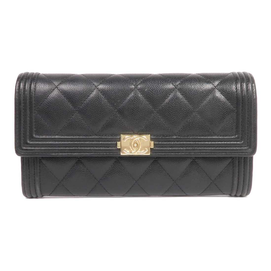 CHANEL Black Calfskin Boy Wallet with GHW: CHANEL Black Calfskin Boy Wallet with GHW This CHANEL Boy Long Wallet is a stylish bifold purse crafted from high-quality calfskin leather in a classic black color. Designed for practicality and elega