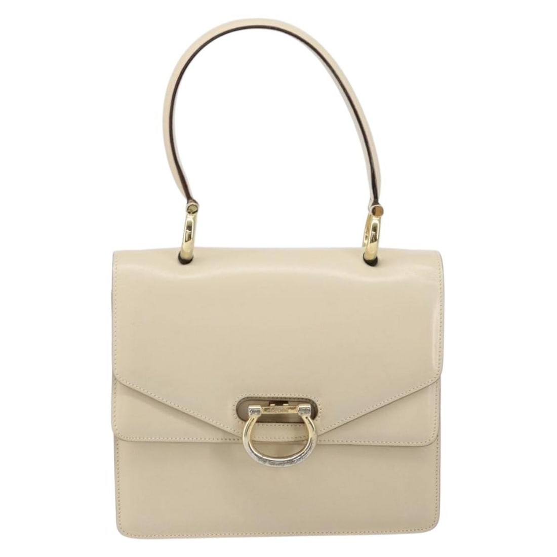 Ecru Leather Top Handle Bag by Celine Vintage 21cm: Ecru Leather Top Handle Bag by Celine Vintage 21cm This vintage top handle bag by Celine is crafted from glazed leather in an ecru color. Designed for women, it features a structured silhouette with a