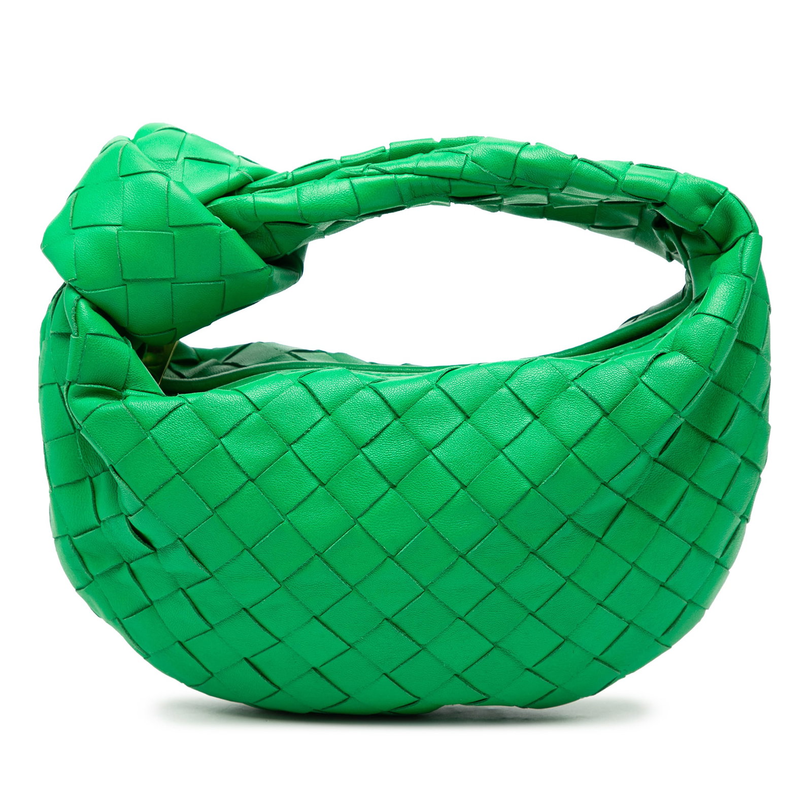 Bottega Veneta Mini Jodie Green Woven Leather Shoulder Bag: Bottega Veneta Mini Jodie Green Woven Leather Shoulder Bag The Bottega Veneta Mini Nappa Intrecciato Jodie features a woven leather body in green, a woven and knotted shoulder strap, and a top zip clo
