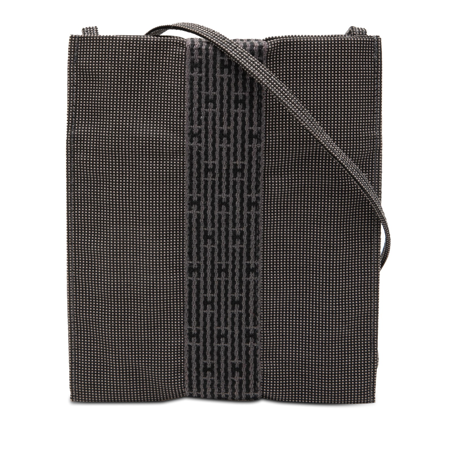 Herline Pochette Crossbody Bag in Gray Fabric by Hermes: Herline Pochette Crossbody Bag in Gray Fabric by Hermes The Hermes Herline Pochette is a crossbody bag crafted from durable polyester fabric in gray. It features a flat polyester strap and an open top