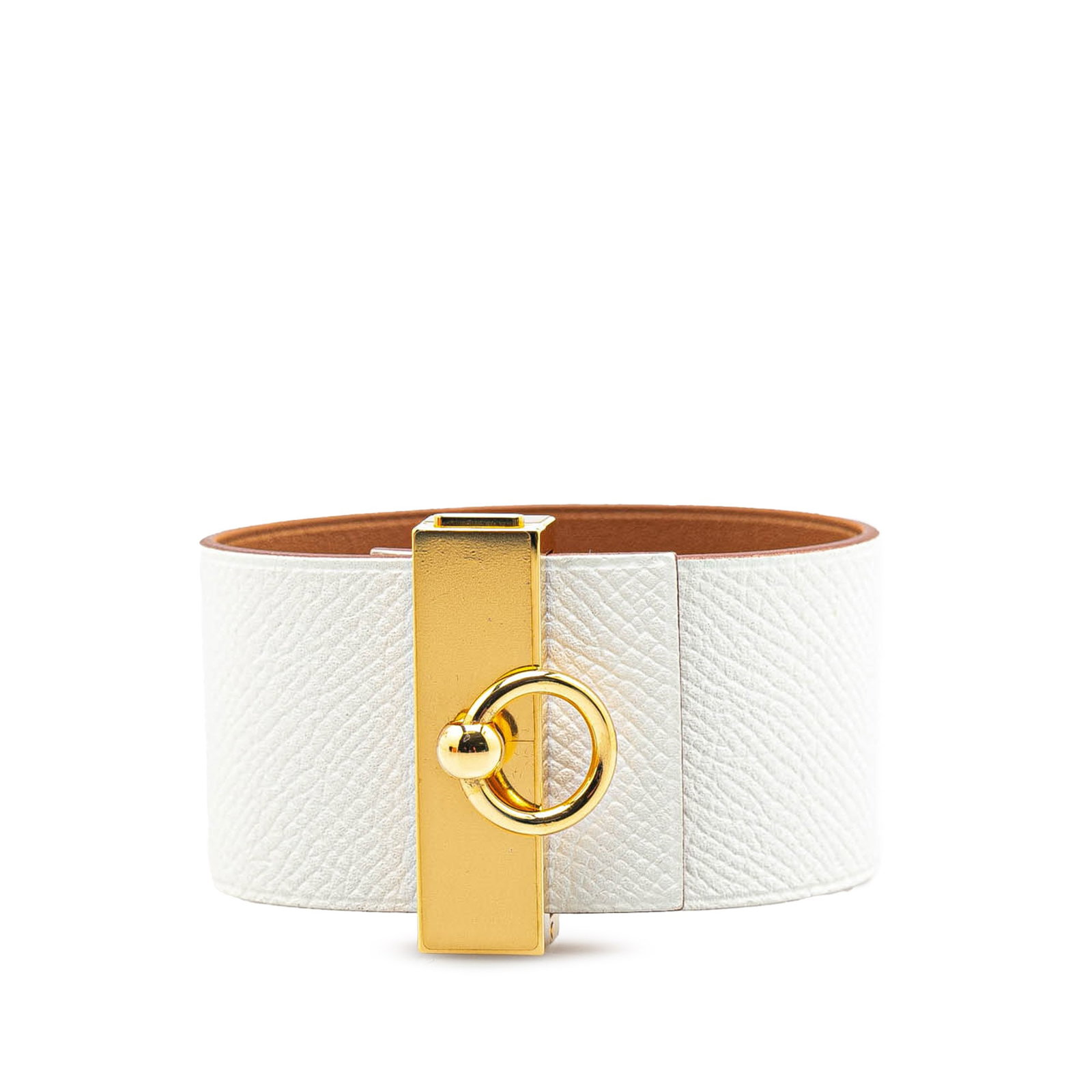 Hermes Bicolor Epsom Reversible Illusion Bracelet with Gold-tone Hardware: Hermes Bicolor Epsom Reversible Illusion Bracelet with Gold-tone Hardware This exquisite Hermes Bicolor Epsom Reversible Illusion Bracelet MM showcases a stylish leather body complemented by elegant g