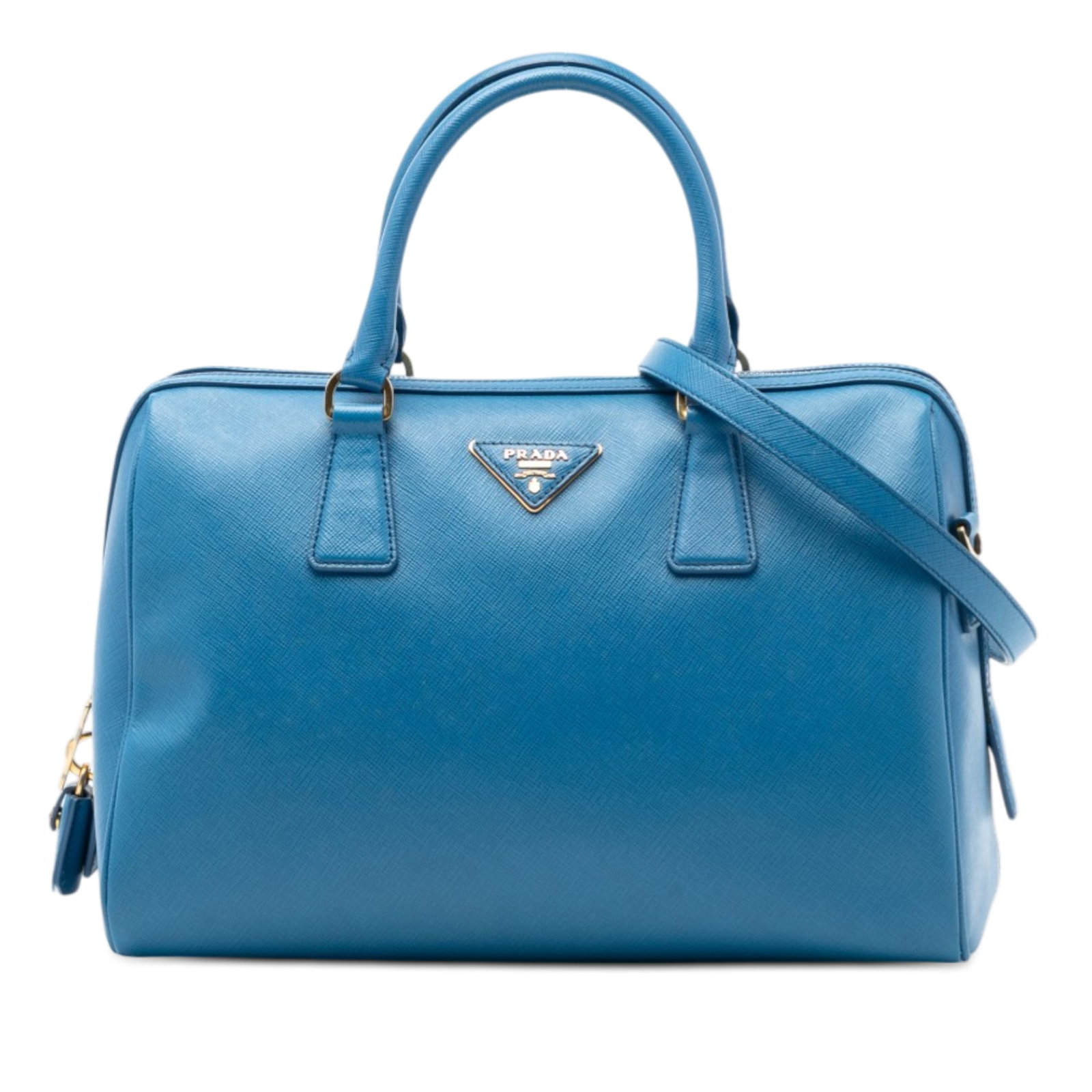 Prada Blue Saffiano Leather Boston Satchel with Detachable Strap (1 of 7)