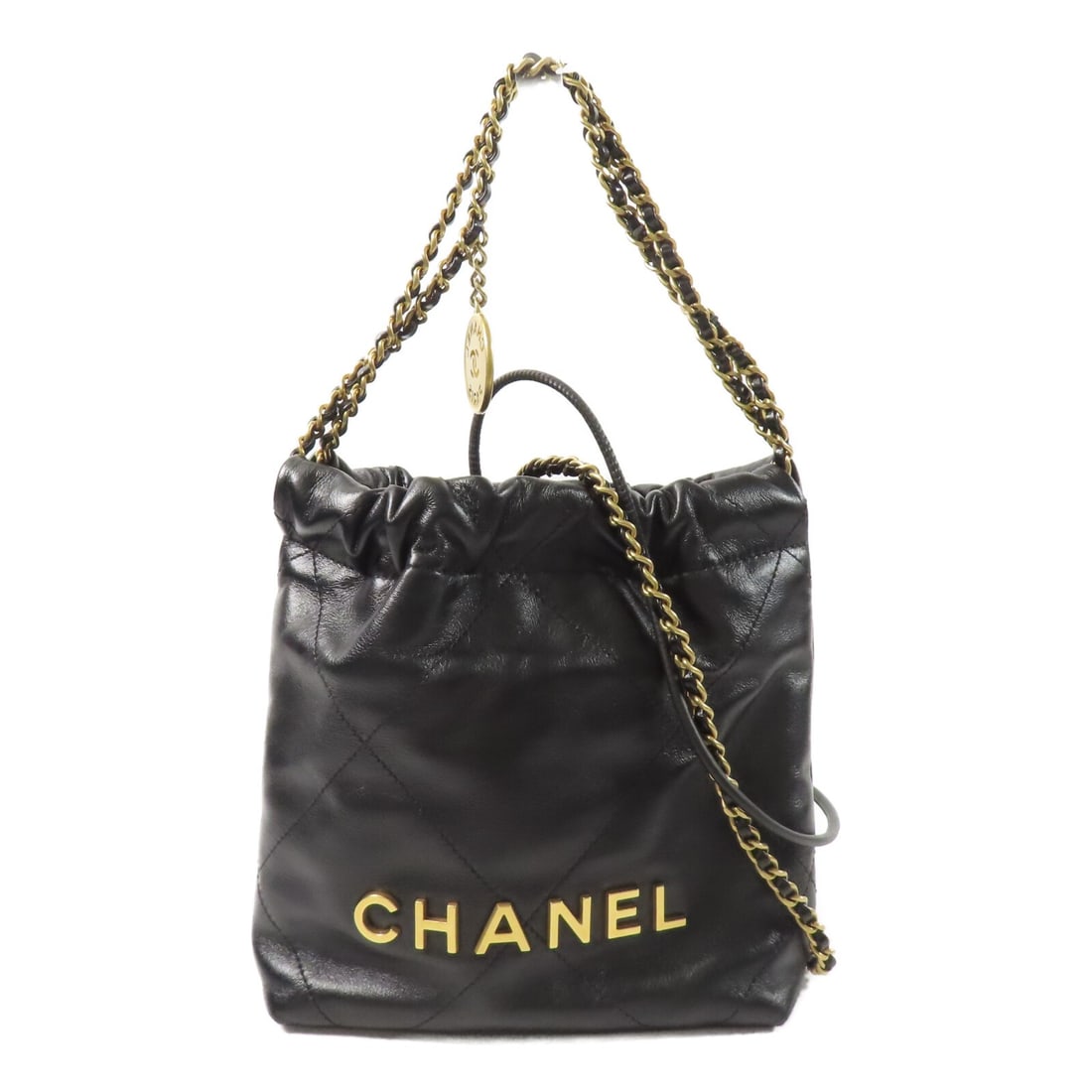 CHANEL 22 Mini Black Calfskin 2Way Shoulder Bag GHW: CHANEL 22 Mini Black Calfskin 2Way Shoulder Bag GHW This CHANEL 22 Mini Chain 2Way Shoulder Bag is crafted from black calfskin leather, offering both elegance and versatility. Designed for women, it f