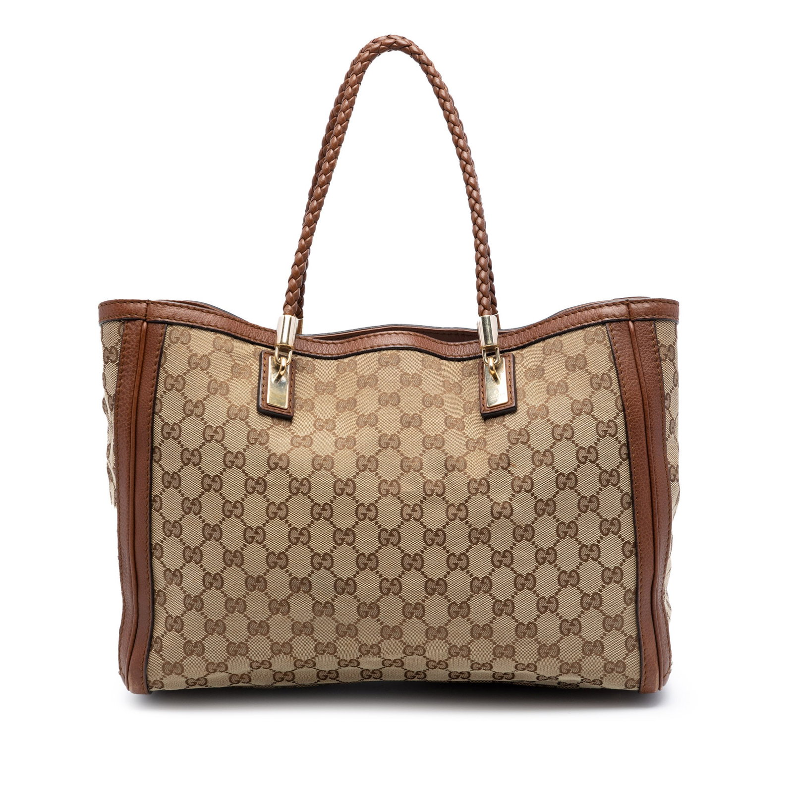 Gucci Bella Medium Tote Bag with Braided Leather Straps and Canvas Body: Gucci Bella Medium Tote Bag with Braided Leather Straps and Canvas Body This Gucci Medium GG Canvas Bella Tote features a canvas body with leather trim, braided leather straps with tassel detail, an o