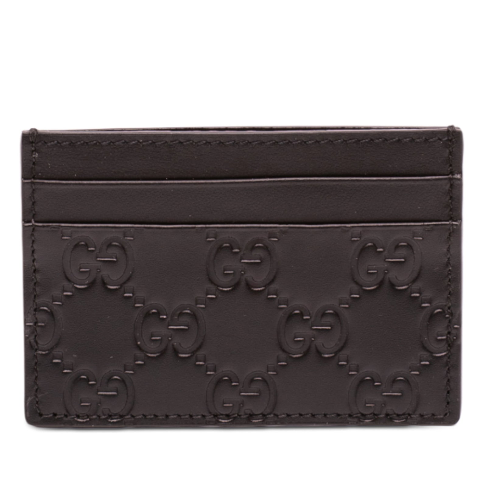 Gucci Guccissima Black Embossed Leather Card Slot Wallet: Gucci Guccissima Black Embossed Leather Card Slot Wallet This Gucci Guccissima card holder features an embossed leather exterior and multiple card slots. The sleek black design combines style with pra