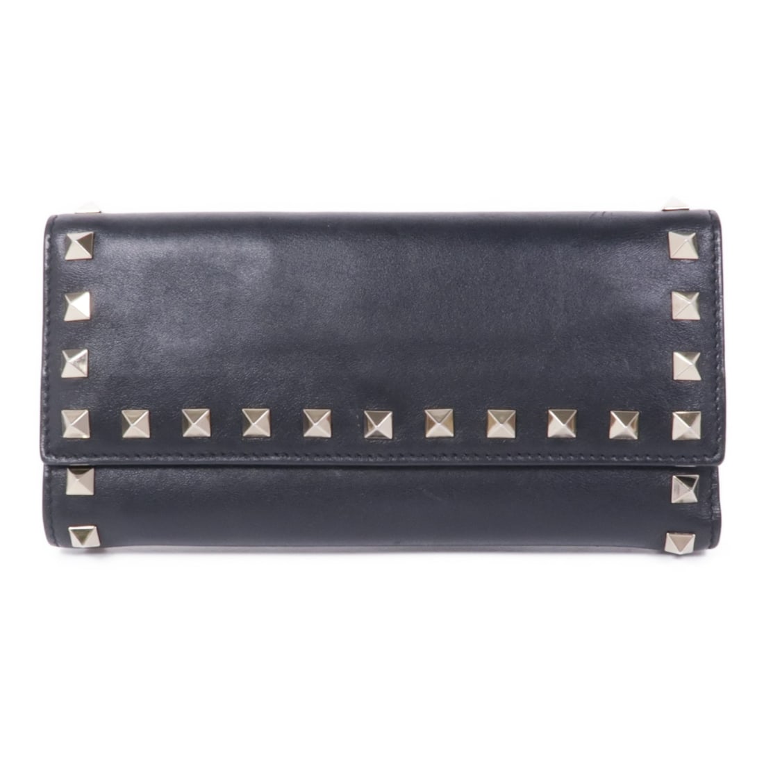 Valentino Tri-Fold Long Wallet Black Lambskin Leather GHW: Valentino Tri-Fold Long Wallet Black Lambskin Leather GHW Elevate your accessory collection with this Valentino long wallet, crafted from luxurious lambskin leather in a timeless black hue. This tri-f