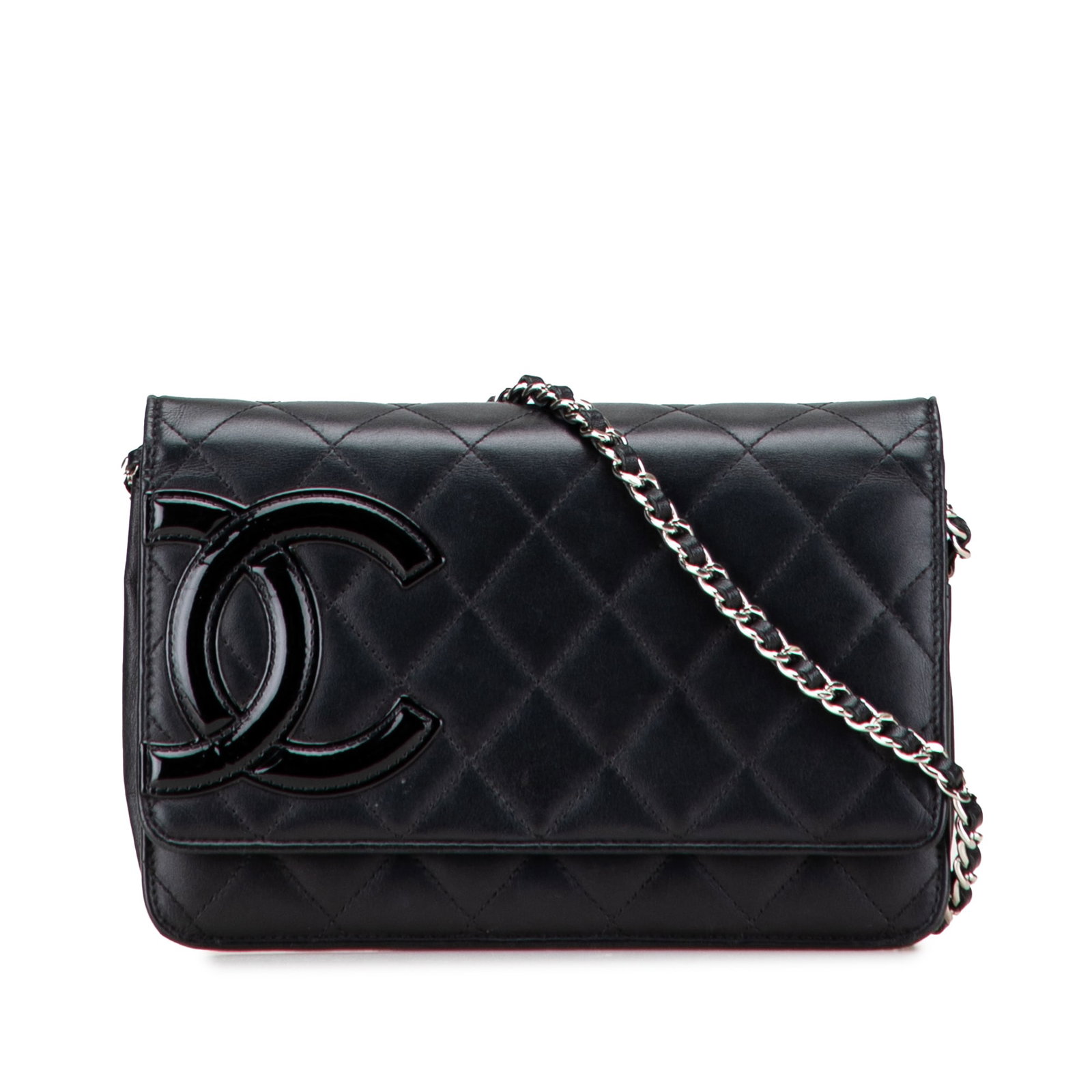 Chanel Black Lambskin Cambon Ligne Wallet On Chain: Chanel Black Lambskin Cambon Ligne Wallet On Chain The Chanel Lambskin Cambon Ligne Wallet On Chain is an elegant accessory crafted from luxurious quilted lambskin leather. This stylish wallet feature