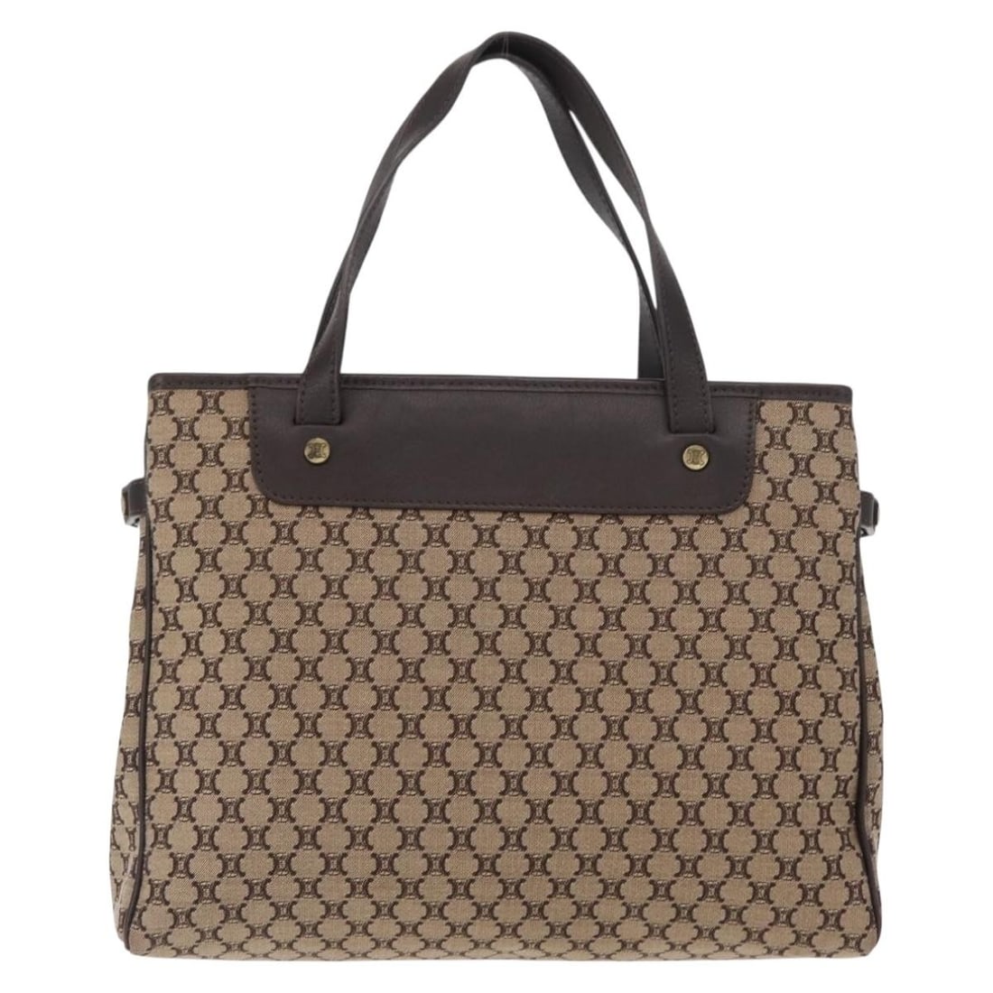 Vintage Macadam Canvas Handbag by Celine for Women: Vintage Macadam Canvas Handbag by Celine for Women This Celine Vintage Macadam handbag features a classic beige canvas design, crafted for female users. The bag shows signs of wear including surface r