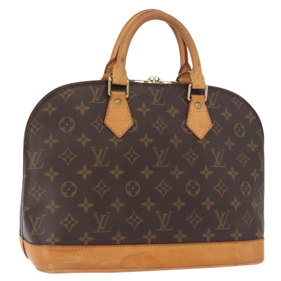 Louis Vuitton Alma Brown Monogram Canvas Women's Satchel Bag: Louis Vuitton Alma Brown Monogram Canvas Women's Satchel Bag This Louis Vuitton Alma handbag features the iconic Monogram canvas in brown, designed for women. The bag shows signs of use, including out