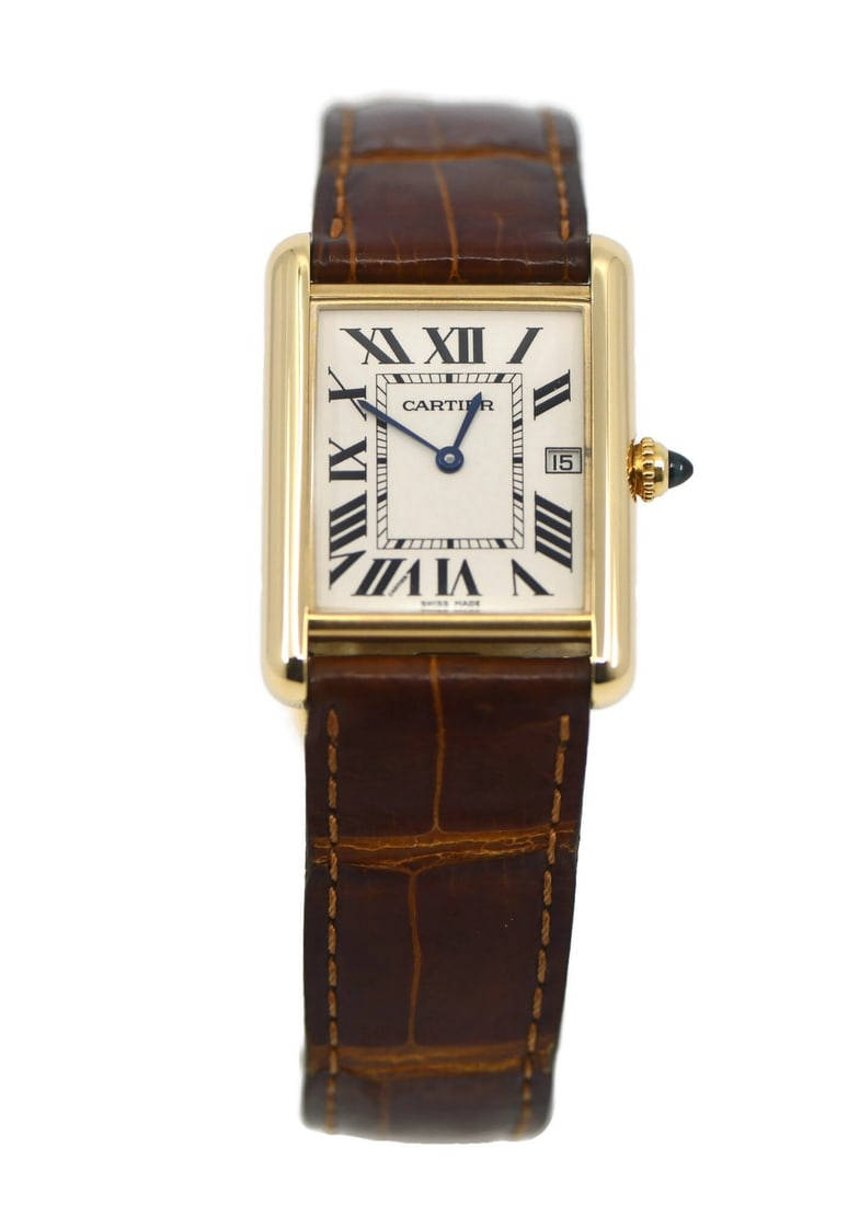 Cartier Tank Louis 18K Yellow Gold Quartz Wristwatch W1529756: Cartier Tank Louis 18K Yellow Gold Quartz Wristwatch W1529756 This Cartier Tank Louis wristwatch features an elegant rectangular case crafted from 18K yellow gold with a polished finish. The watch is 