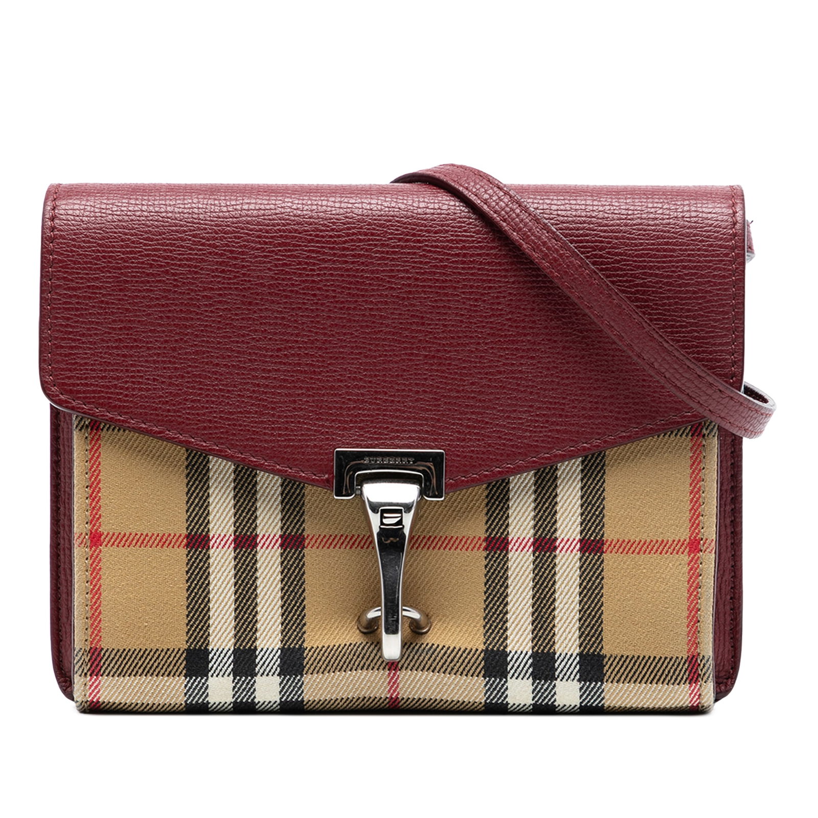 Burberry Macken Crossbody Small Leather and Canvas Shoulder Bag: Burberry Macken Crossbody Small Leather and Canvas Shoulder Bag This Burberry Small Leather and House Check Canvas Derby Macken Crossbody features a combination of canvas and leather with a signature 