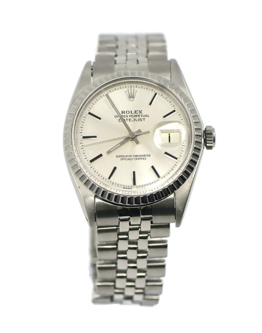 Rolex Datejust 1603 Stainless Steel Automatic Watch with Box: Rolex Datejust 1603 Stainless Steel Automatic Watch with Box Introducing the Rolex Datejust 1603, a timeless classic in the world of luxury wristwatches. This exquisite timepiece features a mechanical