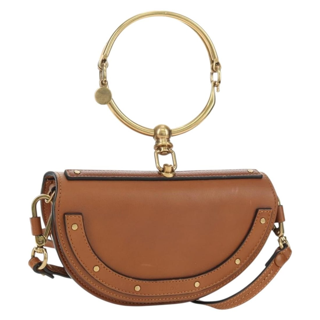 Chloe Nile leather minaudiere handbag with shoulder strap brown gold: Chloe Nile leather minaudiere handbag with shoulder strap brown gold This Chloe Nile Minaudiere handbag is crafted from brown and gold leather, offering a stylish 2-way design suitable for both hand a