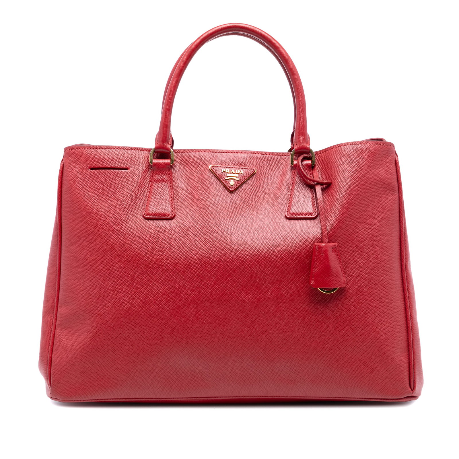 Prada Galleria Saffiano Leather Large Red Tote Satchel Bag: Prada Galleria Saffiano Leather Large Red Tote Satchel Bag This Prada Large Saffiano Lux Galleria Satchel features a red saffiano leather body with rolled leather handles, an open top secured by a mag