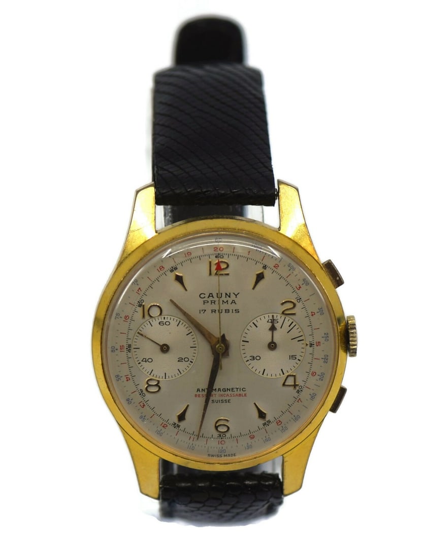 Cauny Prima Chronograph Two Tone Gold Plated Mechanical Watch: Cauny Prima Chronograph Two Tone Gold Plated Mechanical Watch This Cauny Prima Chronograph Wristwatch features a striking two-tone design, combining gold-plated and stainless steel elements for a soph