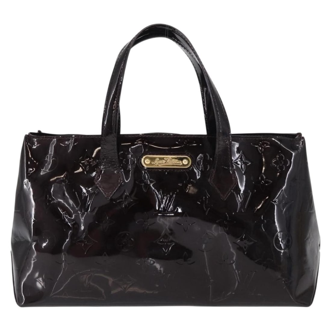 Louis Vuitton Wilshire Patent Leather Purple Handbag 31cm: Louis Vuitton Wilshire Patent Leather Purple Handbag 31cm The Louis Vuitton Wilshire Handbag in purple monogram Vernis patent leather features a structured silhouette with metal fittings. Designed for