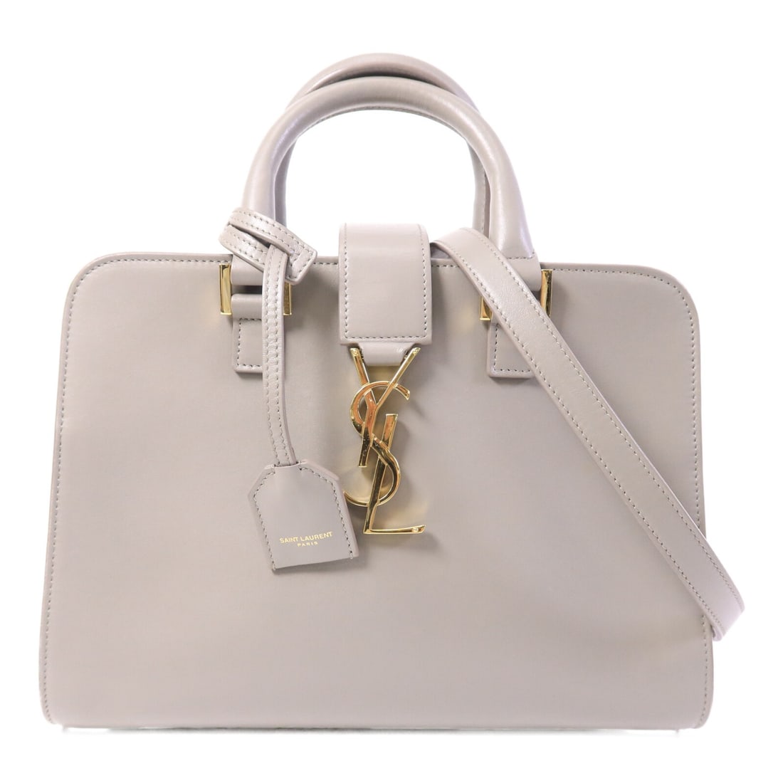 Saint Laurent Baby Cabas Gray Calfskin 2 Way Shoulder Bag GHW: Saint Laurent Baby Cabas Gray Calfskin 2 Way Shoulder Bag GHW This SAINT LAURENT Baby Cabas is a versatile 2-way shoulder bag crafted from high-quality calfskin leather in a sophisticated gray tone. D