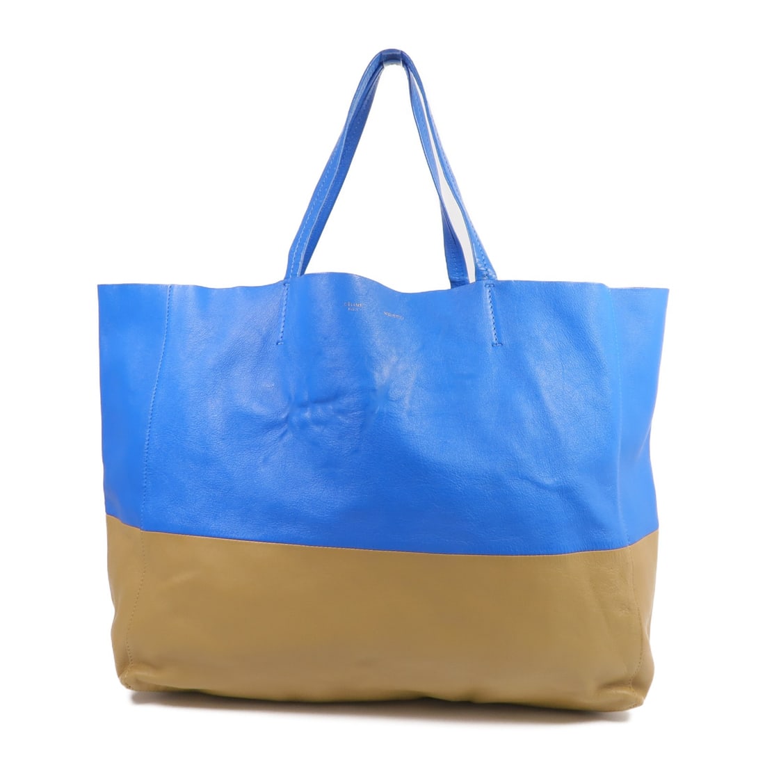 CELINE Cabas Tote Bag Blue Leather with Silver Hardware: CELINE Cabas Tote Bag Blue Leather with Silver Hardware Elevate your accessory collection with this CELINE Cabas Tote Bag, a stunning blend of luxury and practicality. Crafted from high-quality leathe