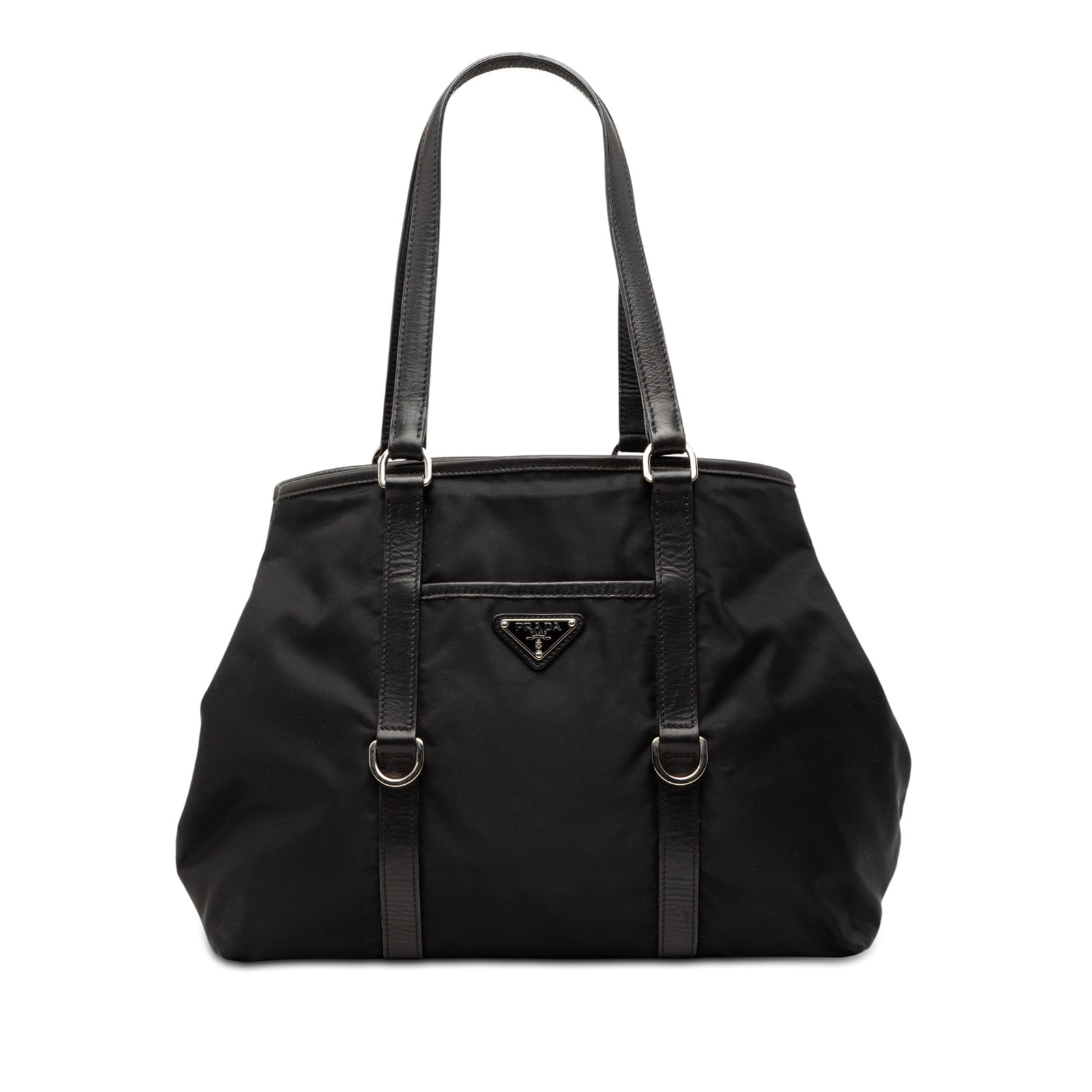 Black Prada Tessuto Nylon Tote Bag with Leather Trim and Front Pocket (1 of 6)