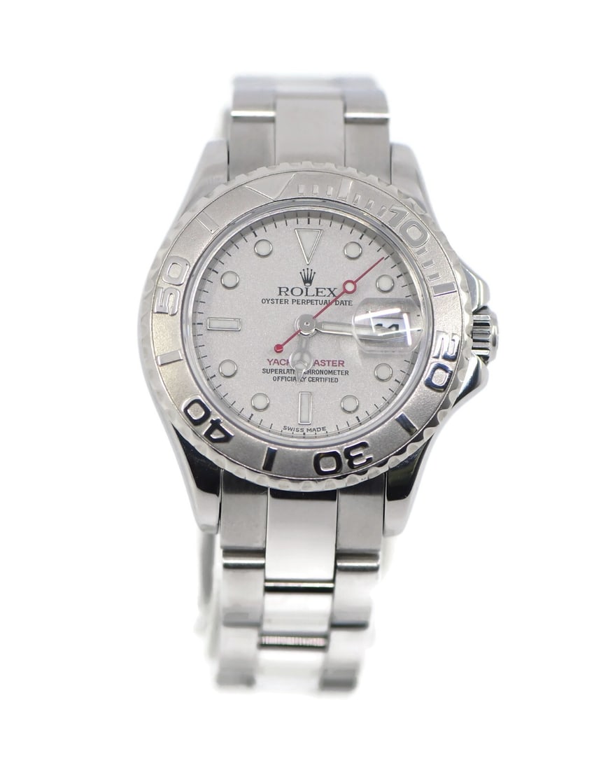 Rolex Yacht-Master Automatic Stainless Steel 29mm Ref 169622 Watch with Box: Rolex Yacht-Master Automatic Stainless Steel 29mm Ref 169622 Watch with Box This Rolex Yacht-Master wristwatch features a stainless steel case and band with a gray analog dial. It is powered by a mech