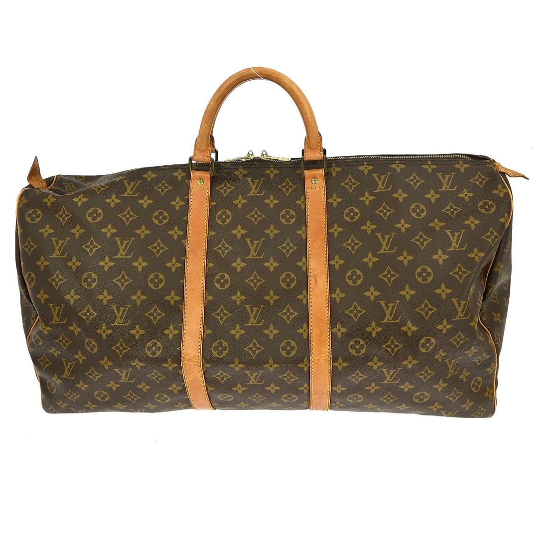 Keepall Travel Bag in Monogram Canvas by Louis Vuitton: Keepall Travel Bag in Monogram Canvas by Louis Vuitton This Louis Vuitton Keepall Bag features the iconic Monogram Canvas in brown and is designed for unisex use. Made in France, it offers a spacious 