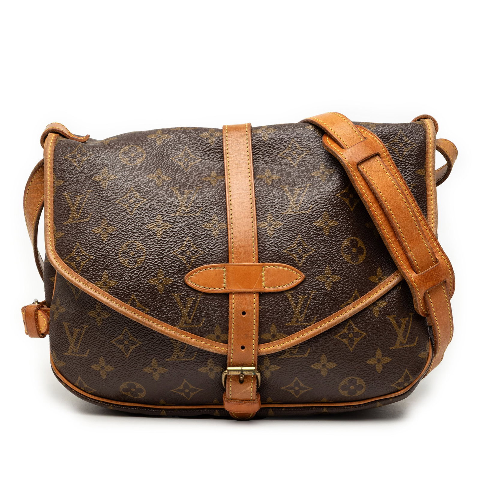 Louis Vuitton Saumur 30 Shoulder Bag in Monogram Canvas: Louis Vuitton Saumur 30 Shoulder Bag in Monogram Canvas The Louis Vuitton Monogram Saumur 30 is crafted with the brand's signature monogram canvas and features a flat, adjustable leather shoulder stra