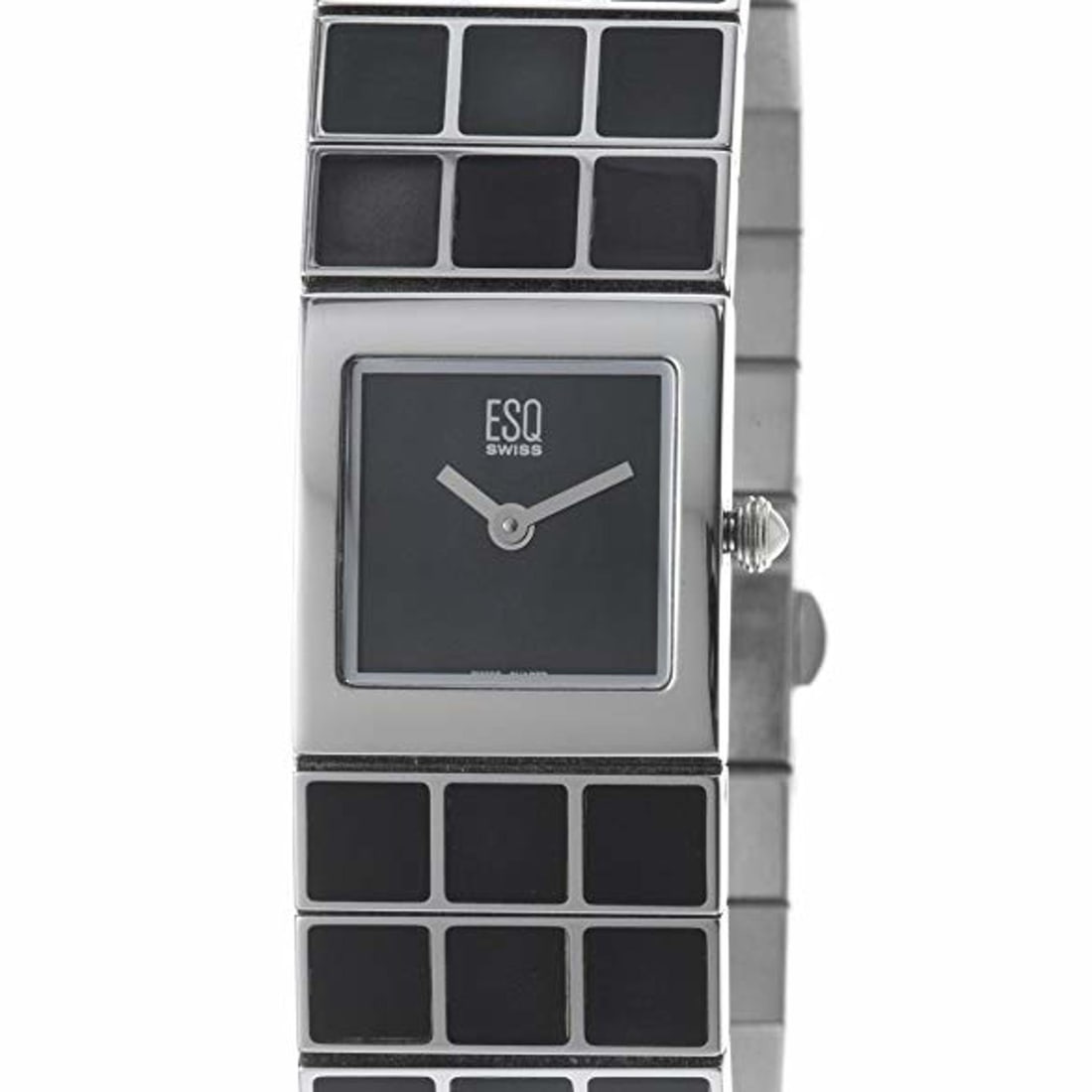 ESQ Movado Roxanne Black MOP Dial Ladies Watch Quartz Steel Bracelet: ESQ Movado Roxanne Black MOP Dial Ladies Watch Quartz Steel Bracelet This elegant ladies wristwatch features the ESQ Movado Roxanne model, showcasing a stunning black mother-of-pearl dial. The timepie